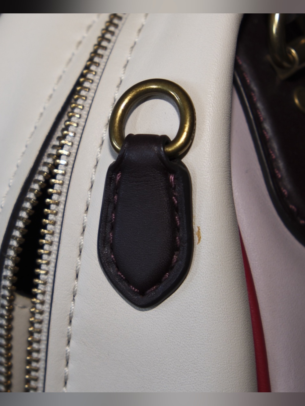 Coach Colorblock Pink  and Cream Marliegh Satchel w/Oxblood Trim and Red Piping - Picture 10 of 15